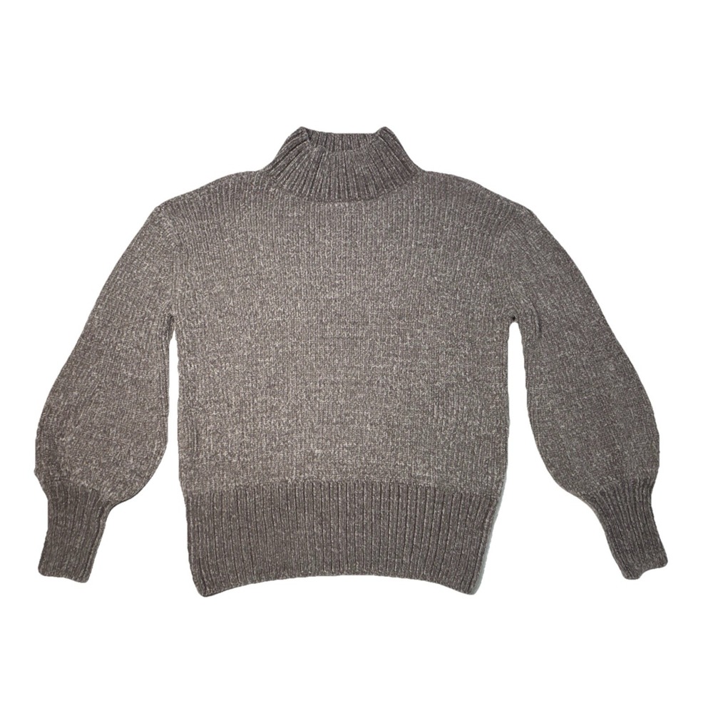 Cynthia Rowley‎ Chenille Ribbed Mock Neck Sweater Gray Soft Cozy Pullover Size M